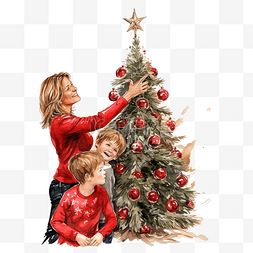 妈妈和她儿子的梦想是装饰圣诞树