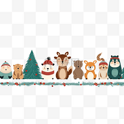 企鹅电竞图片_圣诞节水平边框与动物卡通平面风