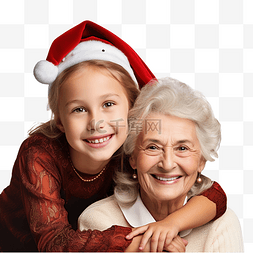快乐的曾祖母和一个小女孩一起庆