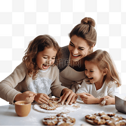 母亲和小孩在厨房制作圣诞饼干
