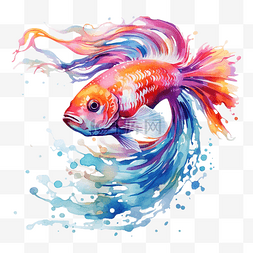 鱼抽象图片_PNG水彩鱼抽象飞溅和充满活力的色