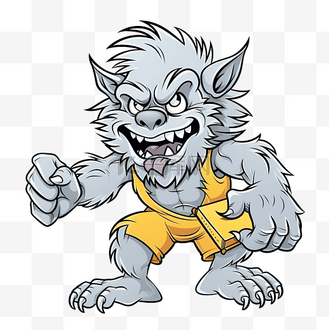 卡通狼人怪物卡通彩色书着色教育孩子快乐万圣节游戏矢量