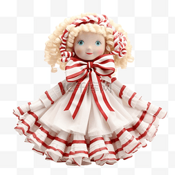 圣诞金发布娃娃作为雪天使与拐杖