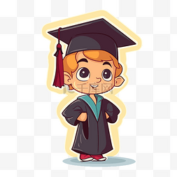帽子剪贴画图片_卡通小男孩穿着毕业礼服和帽子剪