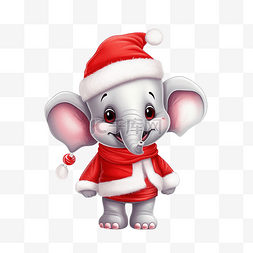 大象标志图片_可爱的大象穿着圣诞老人服装