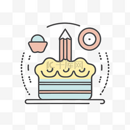 生日蛋糕扁线性薄图标 向量