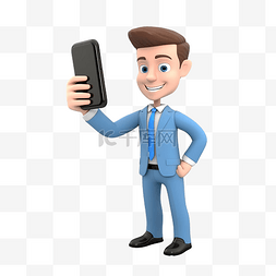 触屏手机图片_穿着蓝色衬衫的商人玩手机，用食