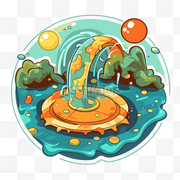 喷泉免抠图ps图片_卡通喷泉与橙色水和气泡在平面样