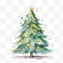水彩圣诞树圣诞季节插画