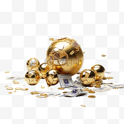完整和破碎的金色圣诞球与欧元钞