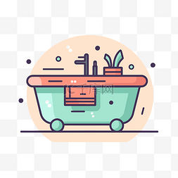 浴室平面图标，带植物和洗浴用品