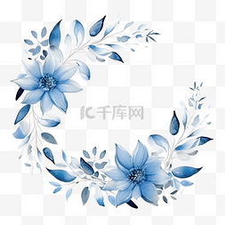 水彩叶子和花框蓝色叶子剪贴画