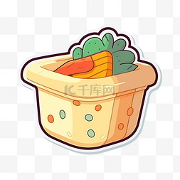 白色背景上装满蔬菜的卡通篮子 