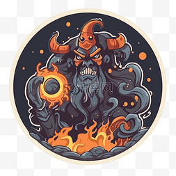 冥王神话哈迪斯壁纸图片_卡通恶魔拿着火焰和火焰环 向量