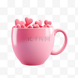 3d 可爱粉色咖啡杯与心