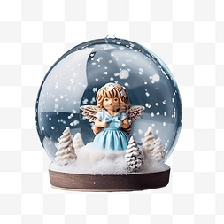 雪球的特写，里面有天使，蓝色雪