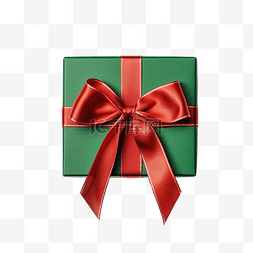 平面平铺图片_圣诞红色礼物，绿色天鹅绒丝带