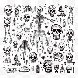 人体骨骼剪影图片_万圣节可怕的骨头骨架在涂鸦风格