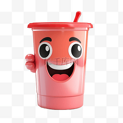 喝可乐的女孩图片_可爱的苏打饮料角色 3D 渲染插图