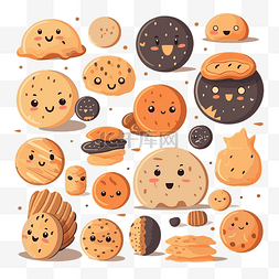 卡通饼干插画图片_饼干剪贴画可爱的饼干人物和笑脸