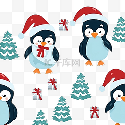 雪人和圣诞老人图片_圣诞卡通无缝图案与企鹅和圣诞老