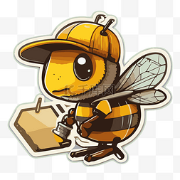 卡通蜜蜂贴纸图片_蜜蜂贴纸，帽子里有蜜蜂 向量
