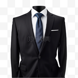 成功人士半身图片_黑色半身西装和蓝色领带