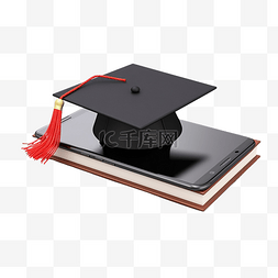 书本和手机图片_打开书本和毕业帽，配有文凭滚动