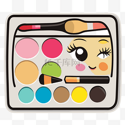 一个小女孩拿着化妆品调色板的图