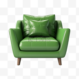 现代皮革椅子图片_3d 绿色扶手椅，带枕头沙发椅家具