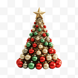 礼物盒顶部图片_3d圣诞树顶部有装饰品和星星png