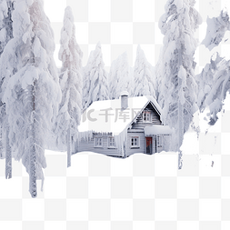 芬兰圣诞节雪冬森林里的房子