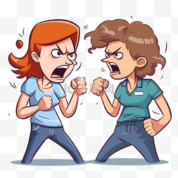 冲突剪贴画 两个愤怒的卡通女孩