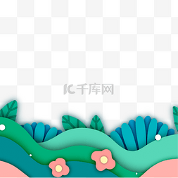 植物树叶图案图片_绿色折纸花丛插画