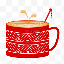咖啡杯创意画图片_红色浓香咖啡条纹杯子