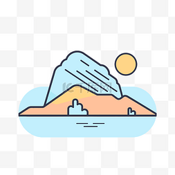 山和海与太阳图标 向量