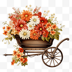 西方复古图片_老式马车与鲜花独轮车与鲜花隔离