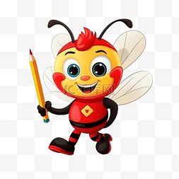 拿铅笔的孩子图片_回到学校卡通可爱的蜜蜂人物拿着