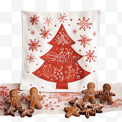 姜饼圣诞树和红色餐巾上的星星，