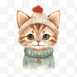 可爱的小猫穿着圣诞毛衣和鹿头带