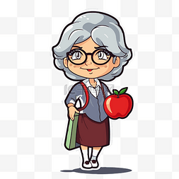老妇人卡通拿着苹果 剪贴画 向量