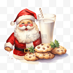 圣诞老人圣诞节插画的牛奶和饼干