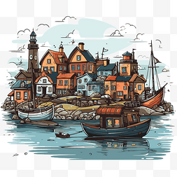 港口剪贴画插图一个古色古香的村