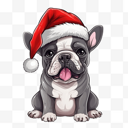法国斗牛犬戴着圣诞帽卡通人物