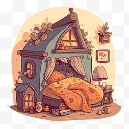 房子插畫图片_舒适可爱的房子卡通中的舒适剪贴