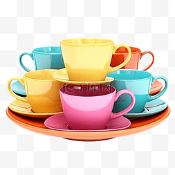 咖啡货架图片_木桌上的彩色杯子隔离剪纸