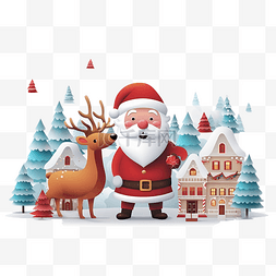 复古驯鹿图片_与圣诞老人和可爱的驯鹿在雪村庆