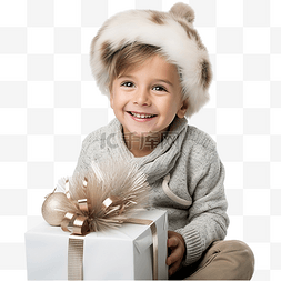 快乐的白人孩子坐在圣诞气氛中微