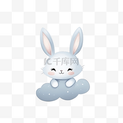 晚安图片_可爱的兔子和月亮和云彩图案波西