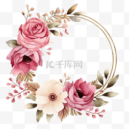 美丽的艺术框架图片_水彩美丽的英国玫瑰花花束花环带